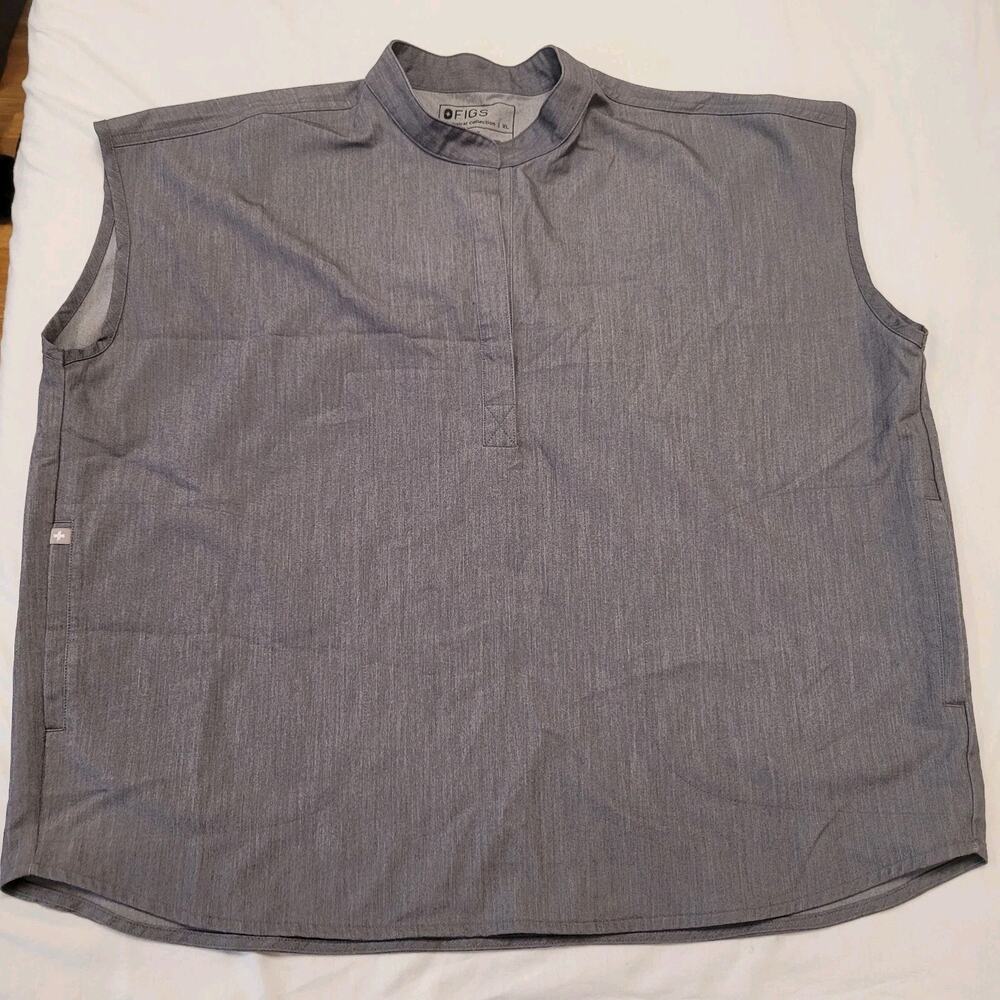 FIGS Womens Rafaela XL Gray Oversized Scrub Top Pockets Mandarin Collar Medical